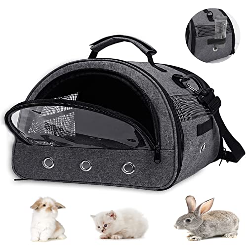 Guinea Pig Carrier with Water Bottle Holder & Washable Liner,Strap | Portable Small Animals Pouch Breathable Outdoor Travel Bag Transparent Window for Bunny,Rabbit, Bearded Dragon,Hedgehog - color: Grey-Large