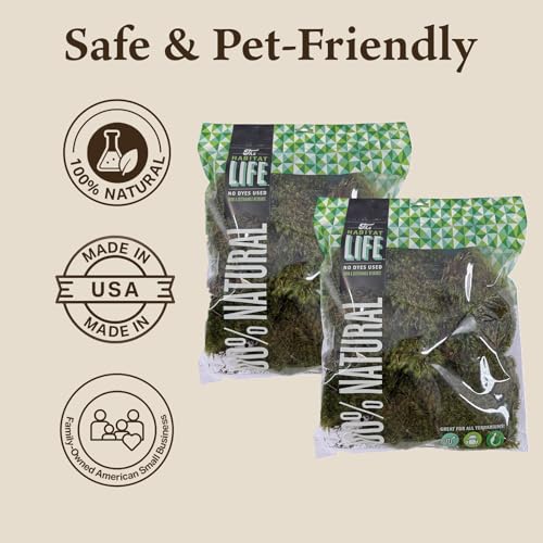 Mood Moss for Terrarium Habitats, Medium 2-Pack | Preserved Moss for Reptiles, Amphibians & Invertebrates Terrariums, Humidity Control, Soft, Dye-Free, Family Owned, USA Made - size: Medium 2-pack, style: Mood Moss