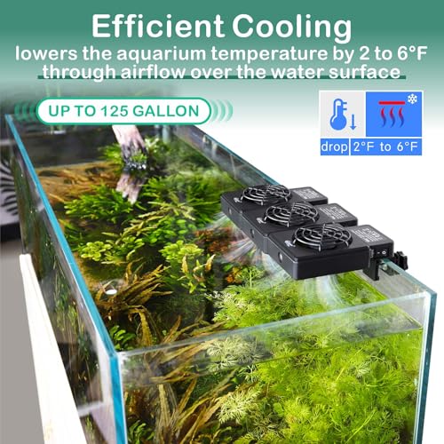 hygger Aquarium Cooling Fan Quiet 3-Head Fish Tank Chiller with Adjustable Speed & Timer Aquarium Cooler for Axolotl Tank/Terrarium/Saltwater/Freshwater Accessories - size: 3 Fans
