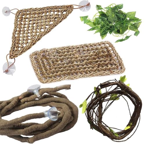 PINVNBY 5 PCS Bearded Dragon Hammock, Flexible Jungle Climber Reptile Vines Terrarium Decor Bearded Dragon Tank Accessories for Climbing, Chameleon, Lizards, Gecko, Snakes, Crested Gecko - size: 5 PCS