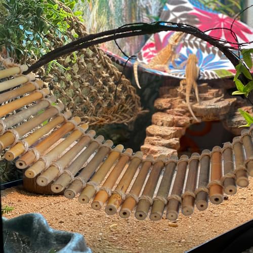Reptile Bamboo Climbing Bridge,Lizard Ladder Hammock Bridge Bearded Dragon Hanging Bamboo Ladder Lounger Lizard Hammock Terrarium Vines Decor Reptile Habitat Tank Accessories for Chameleon Gecko - style: M【12.0 x 6.1 In】