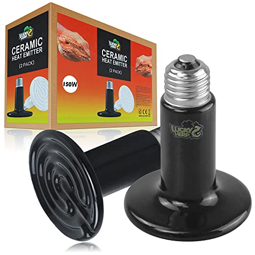 LUCKY HERP 150W Ceramic Heat Emitter, Reptile Heat Bulbs, Ceramic Heat Lamp for Reptiles, Amphibian, Chicken, Dog, Cat (2-Pack) - size: 150