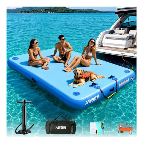Inflatable Floating Dock for Water Activities, 6ft-15ft Island Raft | With Non-Slip Surface, Load Capacity 450–1800 lbs, Water Platform for Pool, Lake, Pond, Beach, River & Ocean Activities - color: Skyblue/Blue, size: 5 X 6 Ft