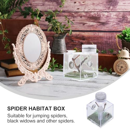 ibasenice Jumping Spider Cage with Lamp Transparent Small Spider Habitat Box 2.16X1.96X1.96 Inch Compact Jumping Enclosure for Feeding and Observation - color: Transparent