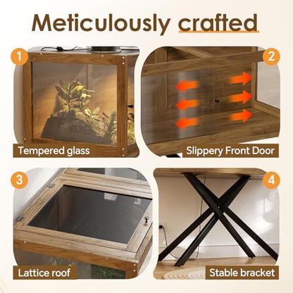 PAKASEPT 120 Gallons Bearded Dragon Tank with Leg Stand,Tempered Glass Reptile Enclosure with Metal Mesh Top,Snake/Lizard Tank for Chameleon,Tortoise,Hecko,Brown - size: 120 Gallons