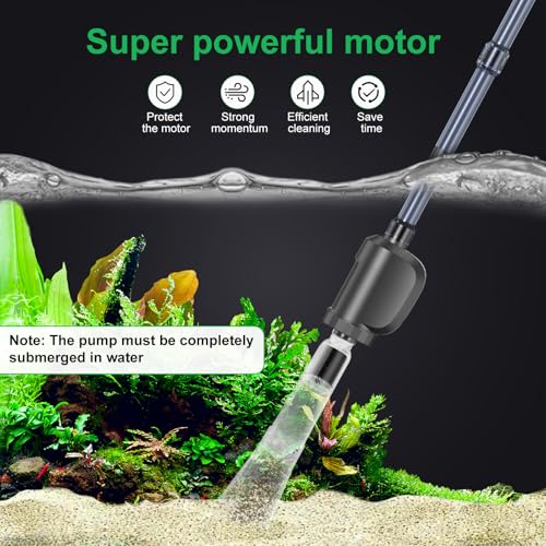 Electric Aquarium Gravel Cleaner, 36W 580 GPH Water Changer and Filter | Adjustable flow, 15 cm telescopic tube, 1.5 m hose, reusable sponge, low-water cleaning, and tool-free assembly