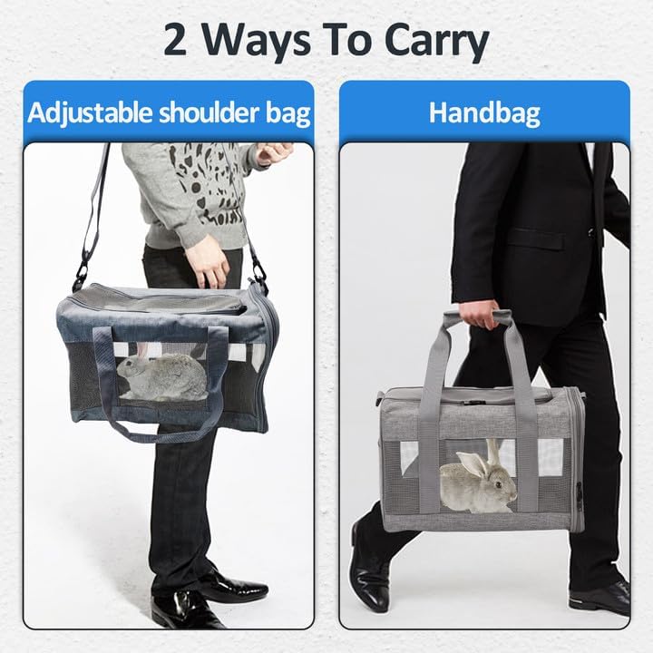 kathson Small Animal Carrier Bag, Guinea Pig Rabbit Travel Carrier Breathable Mesh Window Pet Portable Hand Bag for Hamster Bird Bunny Bearded Dragon Kitty and Etc (Grey) - size: 15.0"L x 9.8"W x 10.2"H