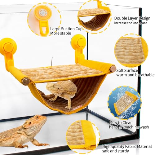 FlidRunest Bearded Dragon Hammock with Suction Cups, Soft Lizard Hammock Bed, Winter Warm House Tent, Reptile Tank Perch-Yellow - color: Standard - Yellow