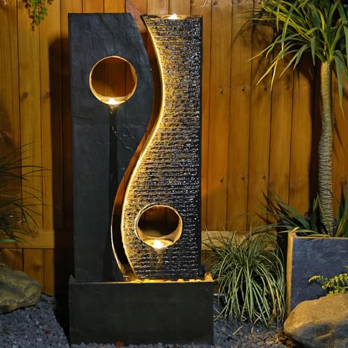 Tankana Water Fountain Outdoor Indoor - Garden Waterfall Modern Large Freestanding Water Feature Fountains Faux Rust Finish with LED Lights for Patio Yard Pool Home Decor, 47 inches