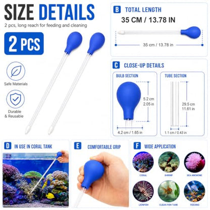 2 Pcs Long Pipette,Coral Feeder,for Fish Tank Coral Food Feeder Long Syringe Aquarium Coral Feeding Tube,for Reef Aquatic Plant Spider Snake Lizard