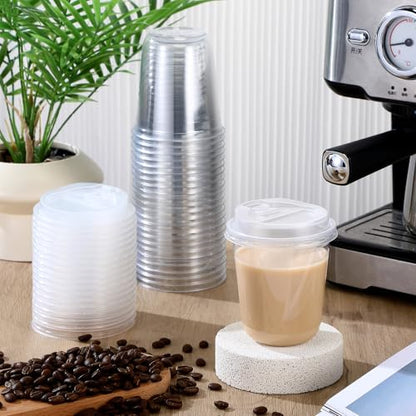 Baderke 25 Sets 14 oz Clear Plastic Cups with Lids,Sturdy Iced Coffee Cups with lids, Disposable Plastic Smoothie Cup for Cold Drinks - size: 14oz