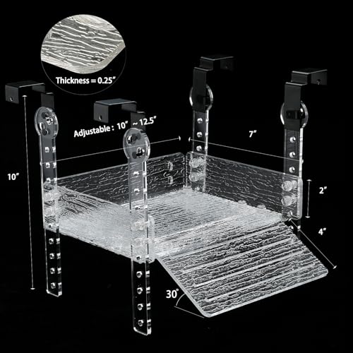 Hanging Floating Turtle Basking Platform Dock for 10/20/55/40 Gal Long Tank | Acrylic Floating Turtle Dock, Adjustable Platform Width 10-12.5 In, Basking Platform for Aquatic Turtles, Non-slip Bark Ramp - size: Large