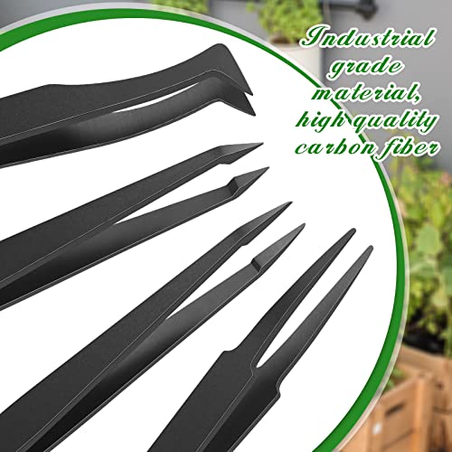 8 Pieces Carnivorous Plant Fly Trap Feeding Tweezers Food Tongs 8 Styles Black Tongs Carbon Fiber Food Tweezers for Pitcher Plants Butterwort Mealworm Feeding, 4.7 Inch Long