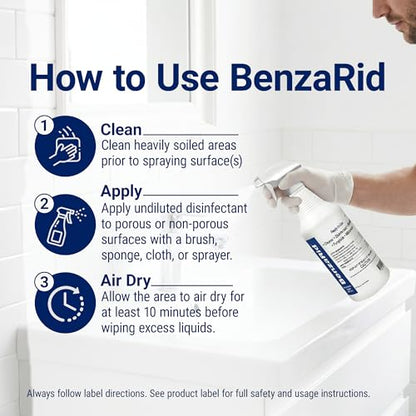 BenzaRid Pro Mold Killer Fungicide Disinfectant including Aspergillus Niger (Black Mold) H5N1 Pack | Multi-Purpose Fungicide, Mildewstat, Disinfectant, Virucide | EPA Reg. 1 Gal + 32 oz.
