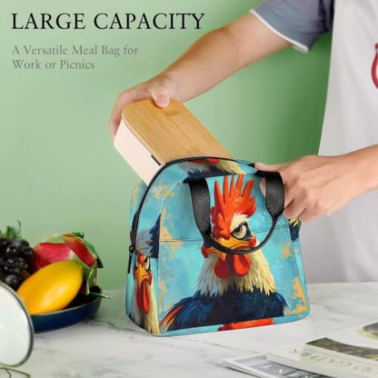 Funny Rooster Chicken Lunch Bag for Women Men | Insulated Lunch Box Leakproof Food Meal Containers Reusable Foldable 6L Capacity Lunch Tote Bags for Work Picnic Travel - color: style-8