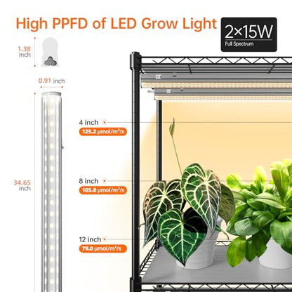 4-Tier Plant Shelf with Grow Light, 35.4x13.8x70.8in | Grow Light Shelf, Indoor Plant Stand, 6-Pack Full Spectrum LED Plant Lights, Timer, 90W Total, Ideal for Seed Starting
