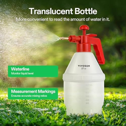 VIVOSUN 27oz Pump Sprayer, Handheld Garden Water Sprayer Bottle | with Adjustable Brass Nozzle, for Spraying Plants, Flowers, Weeds and Cleaning, Red - color: Red, size: 27oz