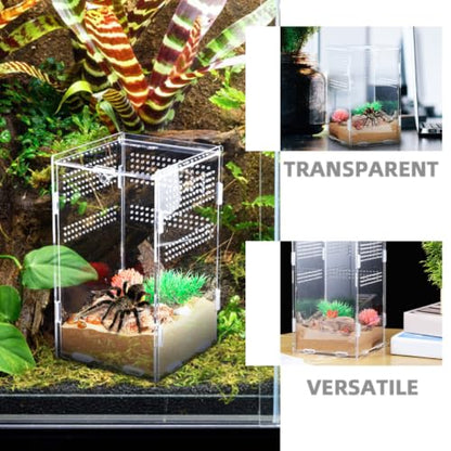 Enclosure Modular Well-Ventilated Design, Secure Lock and Multifunctional Acrylic Breeding Habitat Box for Feeding Reptile Animal Suitable Pet