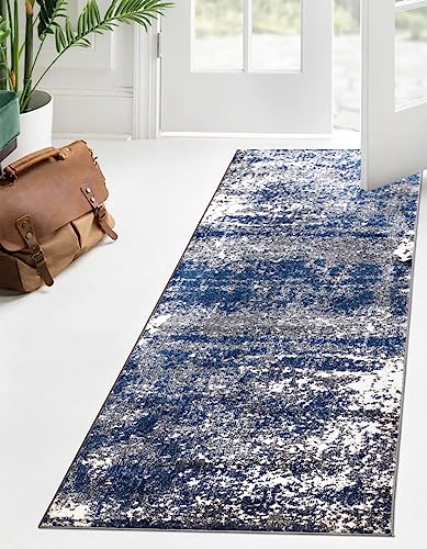 Keen Home Design Runner Rugs - 32"x91" Non-Shedding, Thick Pile Abstract Rugs for Kitchen, Living Room, Bedroom, Dining Room, Entryway - Size: 2'8" x 7'7", Abstract Navy/Gray - color: Abstract Navy/Gray, size: 2'8" x 7'7" (Runner)