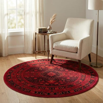 Unique Loom Tekke Collection Area Rug - Sheibani (3' 3" Round, Red/ Black) - size: 3'1" (Round)