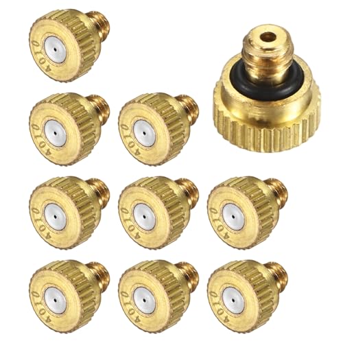 M METERXITY 10-Pack Brass Misting Nozzles, 0.016inch/0.4mm Orifice Heavy Duty 10/24 UNC Screw Thread Misting Nozzle Plug for Outdoor Spray Cooling System/Patio Mist System/Dust Control - size: 0.016inch/0.4mm