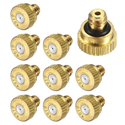 M METERXITY 10-Pack Brass Misting Nozzles, 0.016inch/0.4mm Orifice Heavy Duty 10/24 UNC Screw Thread Misting Nozzle Plug for Outdoor Spray Cooling System/Patio Mist System/Dust Control - size: 0.016inch/0.4mm