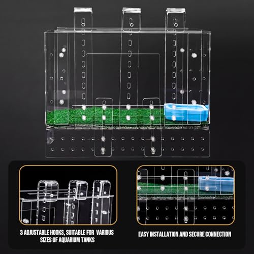 Gerrii Adjustable Turtle Basking Platform with Non-Slip Artificial Grass Ramp, 11.2 x 6.3 x 5.5 in Clear Acrylic Aquatic Turtle Topper Tank, Hanging Reptile Resting Dock with Feed Bowl for Aquarium