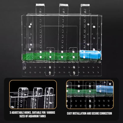 Gerrii Adjustable Turtle Basking Platform with Non-Slip Artificial Grass Ramp, 11.2 x 6.3 x 5.5 in Clear Acrylic Aquatic Turtle Topper Tank, Hanging Reptile Resting Dock with Feed Bowl for Aquarium