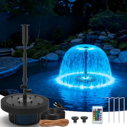 Floating Pond Fountain Pump with Lights | Remote Control RGB LED | 880GPH Pond Fountain Aerator | Floating Fountain with 3 Spray Patterns | for Ponds, Pool, Water Garden - size: For Ponds up to 8000 Gallon