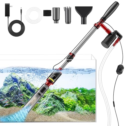 Fish Tank Cleaner, Aquarium Gravel Cleaner, 530GPH/32W Electric Fish Tank Cleaning Tools, Adjustable Water Flow Fish Tank Gravel Cleaner Vacuum, Aquarium Cleaner Kit for Water Chang, Wash Sand (Red)