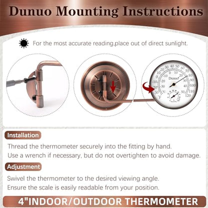 4-Inch Long Arm Brass Outdoor Thermometer & Humidity Gauge | Weatherproof Battery-Free Analog Hygrometer, °F/°C Dual Scale, Adjustable Swivel Bracket for Patio, Window & Greenhouse - size: 4inch with longer arm