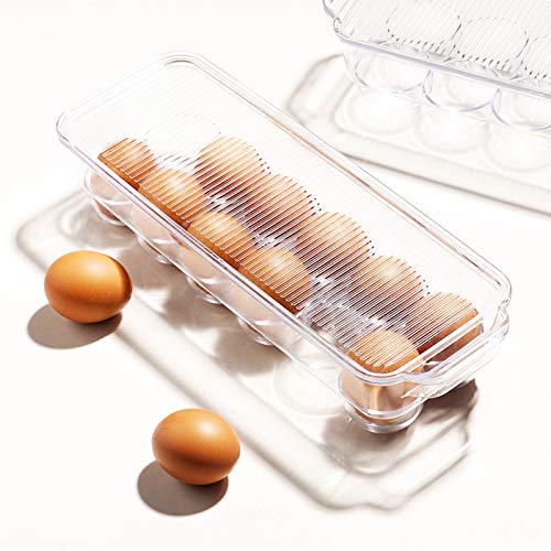 JAMOR 12 Grid Egg Storage Box Refrigerator Egg Rack Tray With Lid, Stackable Egg Rack, Transparent Egg Storage Box, BPA-Free (B)