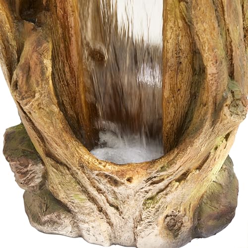 Alpine Corporation TZL338 Outdoor 3 Tier Waterfall Tree Trunk Floor Fountain with LED Lights for Patio, and Lawn Decor, 59 Inches Tall - style: 3-Tier 59" H - Cool White LEDs