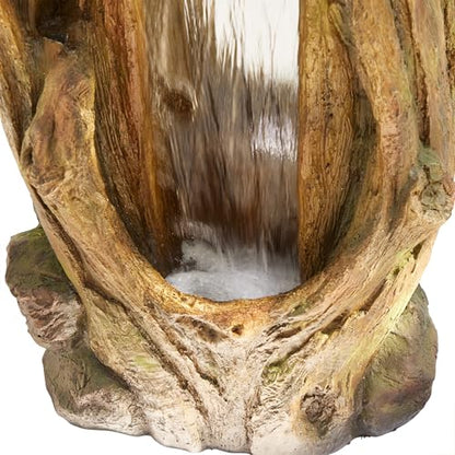 Alpine Corporation TZL338 Outdoor 3 Tier Waterfall Tree Trunk Floor Fountain with LED Lights for Patio, and Lawn Decor, 59 Inches Tall - style: 3-Tier 59" H - Cool White LEDs