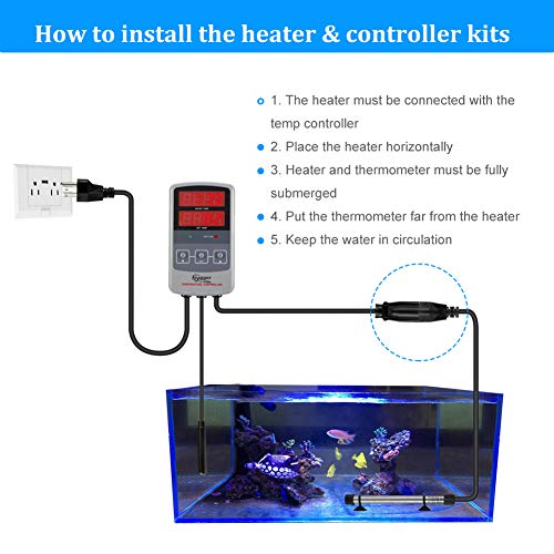 hygger Pinpoint Saltwater Aquarium Heater with Digital Thermostat IC Temp Controller, Titanium Tube Submersible Fish Tank Heater for Coral Reef 500 Watt - size: 500w