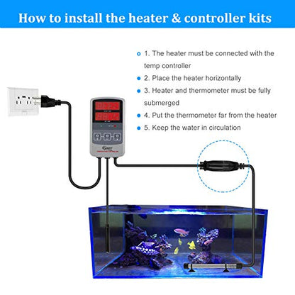 hygger Pinpoint Saltwater Aquarium Heater with Digital Thermostat IC Temp Controller, Titanium Tube Submersible Fish Tank Heater for Coral Reef 500 Watt - size: 500w