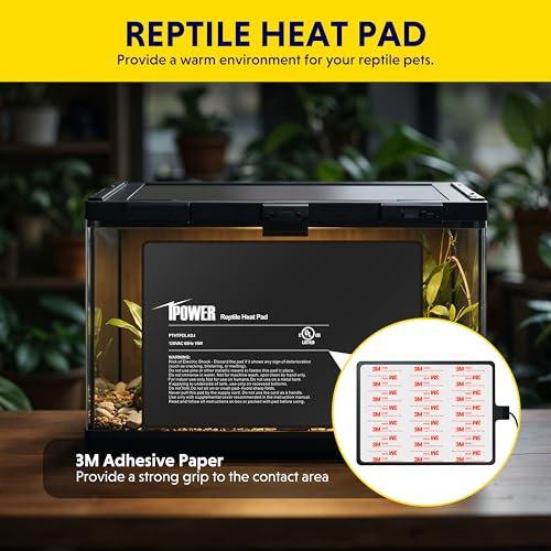 iPower 8x12 Inch Reptile Heating Pad with LCD Digital Aquarium Thermometer, Reptile Heat Mat with Adjustable Temperature Control for Reptiles - color: Black/Heat Pad with Adjust Knob+ Thermometer, size: 8" x 12"