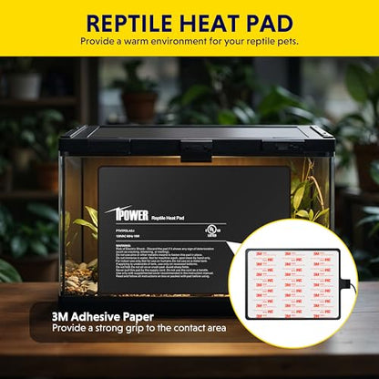 iPower 8x12 Inch Reptile Heating Pad with LCD Digital Aquarium Thermometer, Reptile Heat Mat with Adjustable Temperature Control for Reptiles - color: Black/Heat Pad with Adjust Knob+ Thermometer, size: 8" x 12"