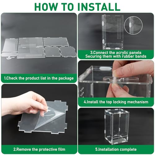 7.8"x4.7"x4.3" Jumping Spider Enclosure with Front Door | Small Acrylic Terrarium Praying Mantis Enclosure Clear Jumping Spider Habitat for Tarantula, Snail, Crabs and Small Reptiles