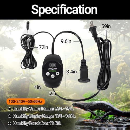 REPTI ZOO Reptile Digital Hygrometer Controller LED Humidistat Reptile Humidity Control for Reptile Terrariums Tank Reptile Humidifier Fogger Mushroom Greenhouse