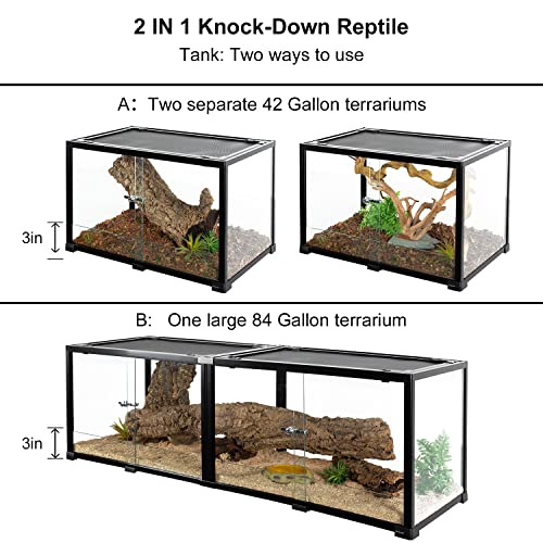 REPTIZOO 84 Gallon Large Reptile Terrarium Extra-Long 60" x 18" x 18" Spliceable Glass Reptile Tank, Double Top Cover Enclosure Habitats - size: 60" x 18" x 18"