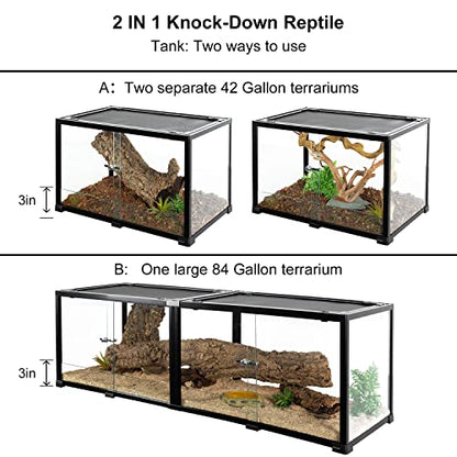 REPTIZOO 84 Gallon Large Reptile Terrarium Extra-Long 60" x 18" x 18" Spliceable Glass Reptile Tank, Double Top Cover Enclosure Habitats - size: 60" x 18" x 18"