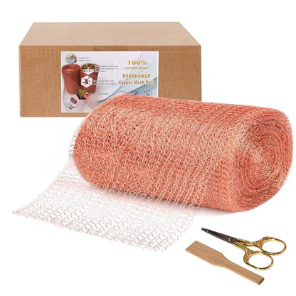 8" x 50 ft Copper Mesh Rodent Control Copper Wool for Slug Mice Snail Pest | Copper Mesh for Mice Pest Snail Bat Control Copper Steel Wool for Weep Hole Covers Blocks Gap Rodent Mesh Scissors Included - size: 8 inx50 ft
