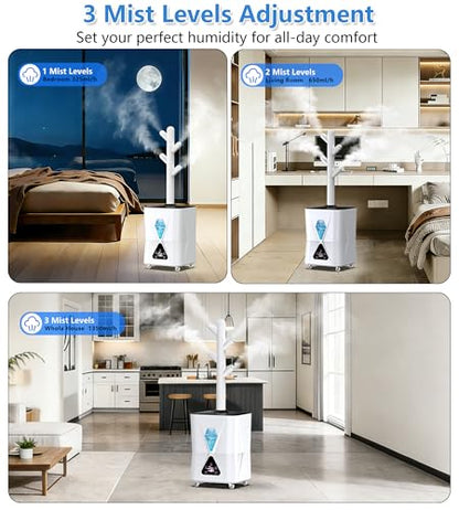 Humidifier Large Room,13L/3.43Gal 1400 sq.ft, Cool Mist Humidifiers for Bedroom with 1350mL/H Spray Output for Home, Office, Plants, Warehouse, House