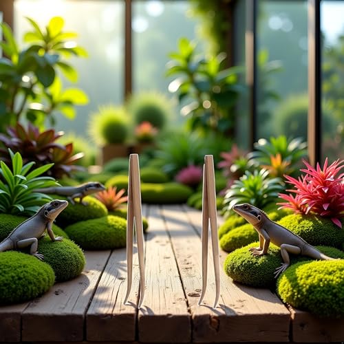 2Pcs 28cm Wood Color Angled Reptile Feeding Tongs Tweezers Bamboo Eco-Friendly Feeding Tool, Reptiles and Amphibians, Reptile Terrariums