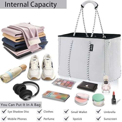 Hibala Neoprene Multipurpose Beach Bag,Gym/Travel/Pool Bag,Tote For Women&Men - color: White
