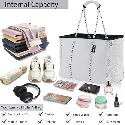 Hibala Neoprene Multipurpose Beach Bag,Gym/Travel/Pool Bag,Tote For Women&Men - color: White
