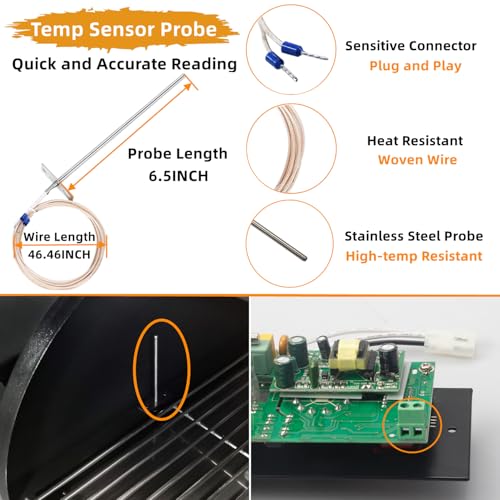 Digital Temperature Controller Replacement Parts BAC236 for Traeger Grills | Upgrade Control Board Replacement Parts for Traeger Pellet Smokers, with 7" RTD Temperature Sensor Probe and Hot Rod Igniter