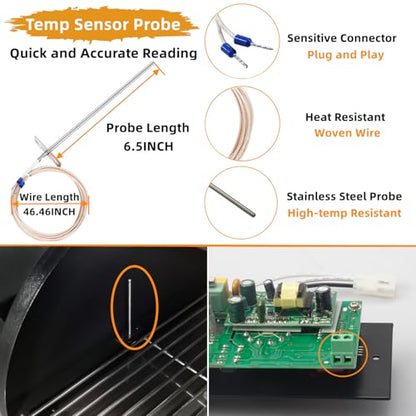 Digital Temperature Controller Replacement Parts BAC236 for Traeger Grills | Upgrade Control Board Replacement Parts for Traeger Pellet Smokers, with 7" RTD Temperature Sensor Probe and Hot Rod Igniter