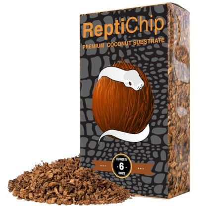 ReptiChip Reptile Bedding Loose Coconut Chip 6 Quart Coco Husk Substrate Mulch for Snake Habitat, Ball Python Terrarium, Turtle Tanks, Tortoise Enclosure